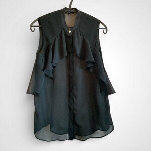 Paul Smith Black Silk Chiffon Ruffle front sleeveless blouse, Size 40